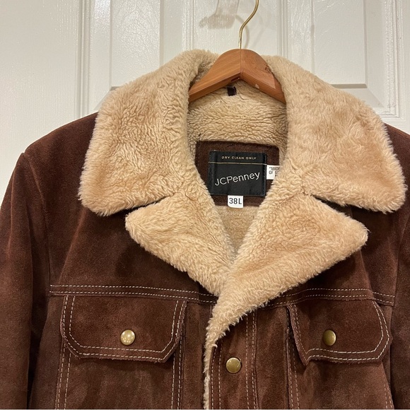 JC Penney Leather Jacket Mens 38 Brown Suede Sherpa Lined Vintage Ranch Cowboy - Picture 2 of 9